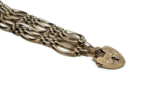 Vintage 14K Gold Heart Padlock Bracelet