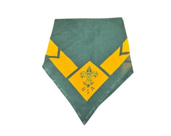Vintage BSA Explorer Scout Neckerchief Green Gold Boy Scouts Uniform Scarf 1970