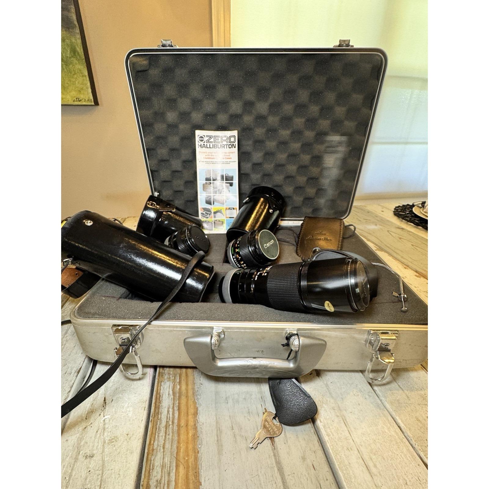 Vintage Zero Halliburton Aluminum Case & Canon Camera Equipment…