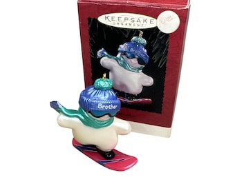 Hallmark Keepsake Ornament 1995 "Brother"  Snowman on a Snowboard With Box