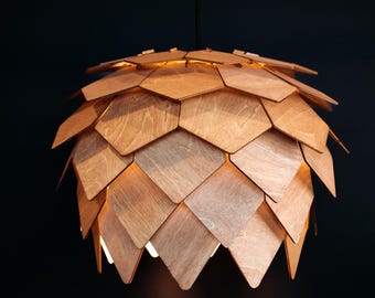 Wooden pendant lamp Keylo Mahogany, scandinavian lamp, wooden shade, handmade wooden lamp, geometric lamp, modern light, dining laght
