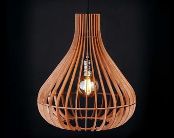 Wooden pendant lamp Corsa Mahogany, scandinavian lamp, wooden shade, handmade wooden lamp, geometric lamp, modern light, dining laght