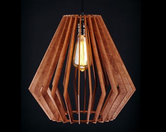 Wooden pendant lamp Crystal Mahogany, scandinavian lamp, wooden shade, handmade wooden lamp, geometric lamp, modern light, dining laght