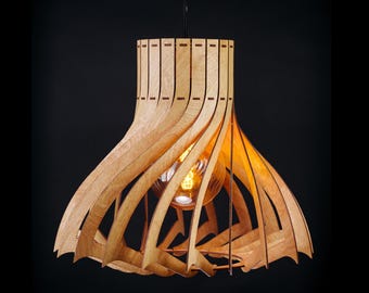 Wooden pendant lamp Sunlight Сherry, scandinavian lamp, wooden shade, handmade wooden lamp, geometric lamp, modern light, dining laght