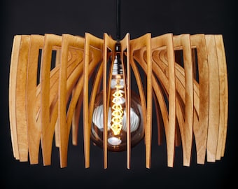 Wooden pendant lamp Solu Сherry, scandinavian lamp, wooden shade, handmade wooden lamp, geometric lamp, modern light, dining laght