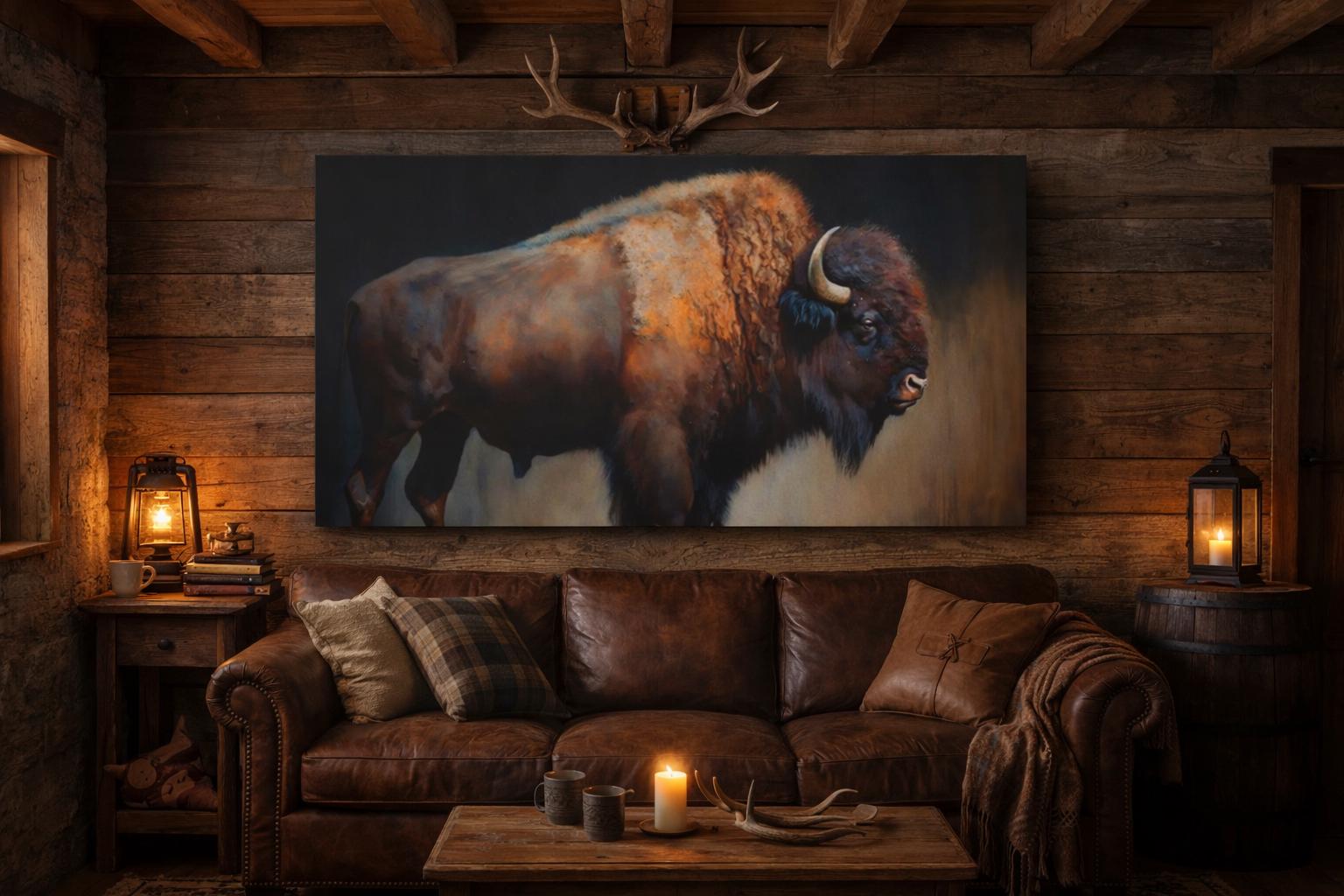 Rustic Bison Canvas Wall Art: Western Lodge Wildlife Decor - Etsy