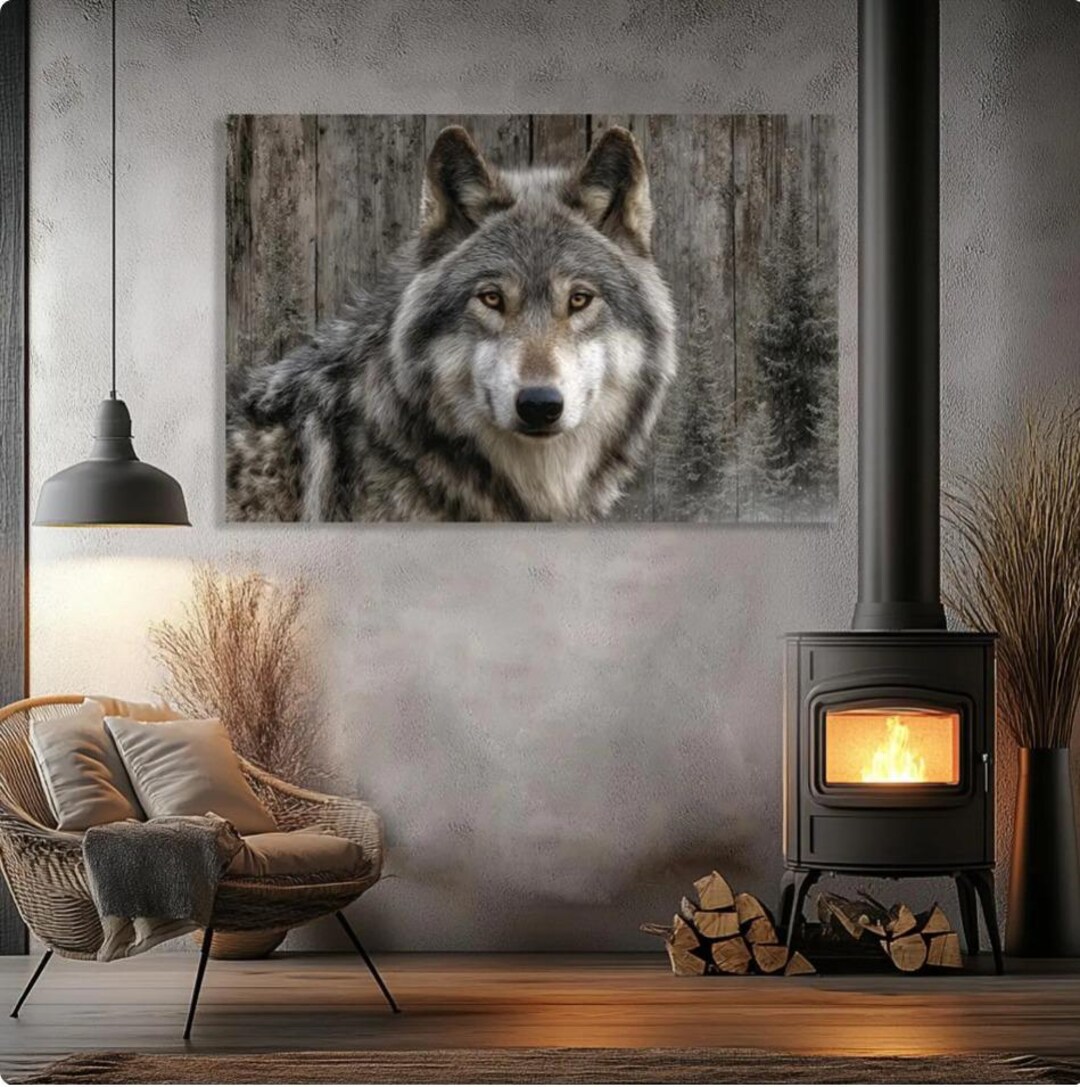 Rustic Wolf Rustic Wolf Portrait Print, Cabin Lodge Wall Art - Etsy