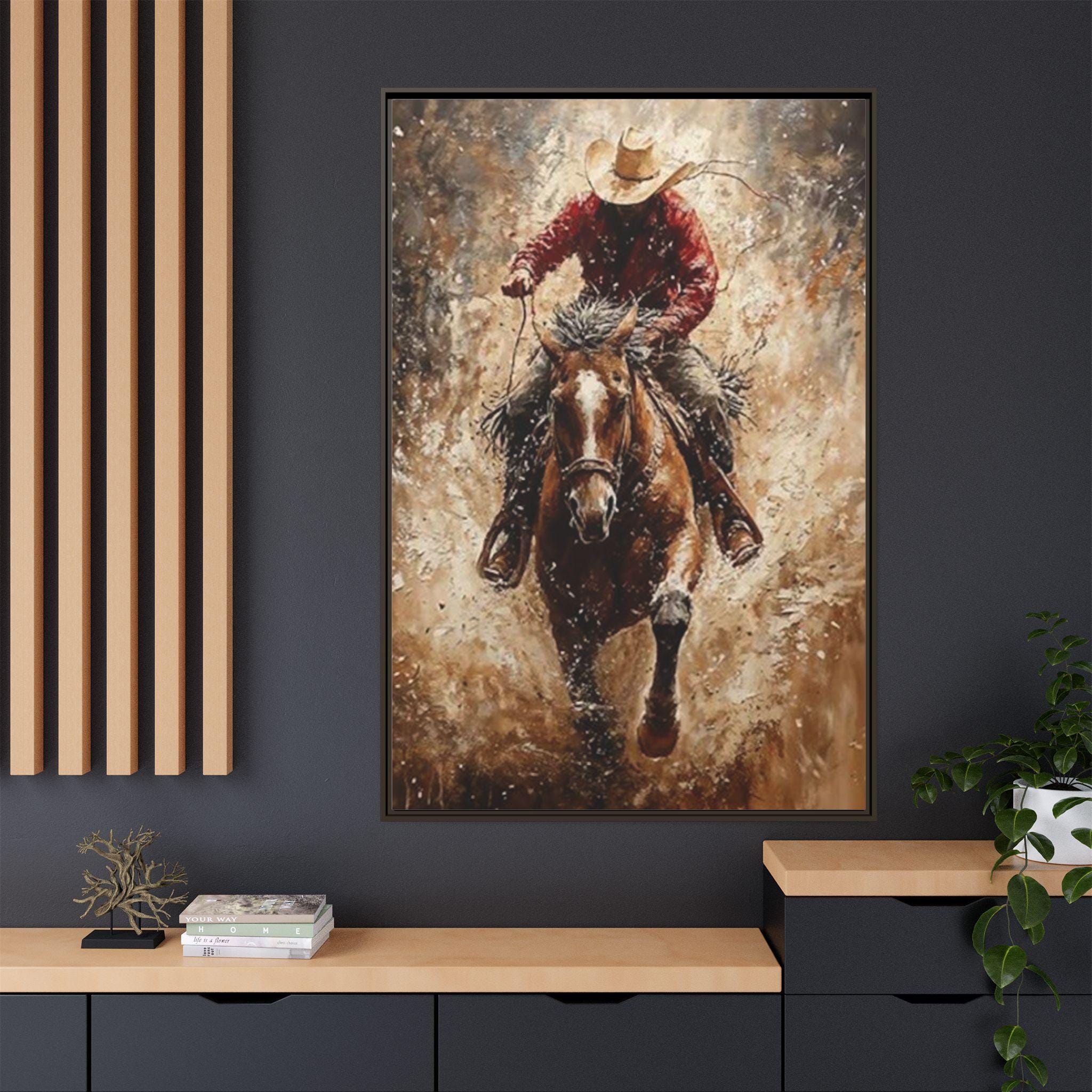 Cowboy Riding Horse Canvas – Western Wall Art, Rustic Rodeo Decor - Etsy