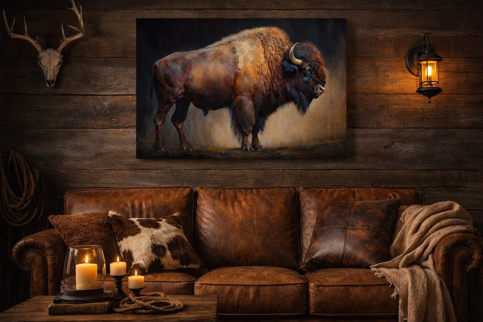Rustic Bison Canvas Wall Art: Western Lodge Wildlife Decor - Etsy