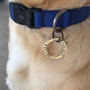 Pet tag, dog tag for dog, gift for pet owner, round, name and phone number, silver, brass, name tag for pet