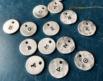 Greek alphabet, Greek letters, 1/2 inch charms, tags, for necklace, bracelet, shoe charms, crafts, DIY, words