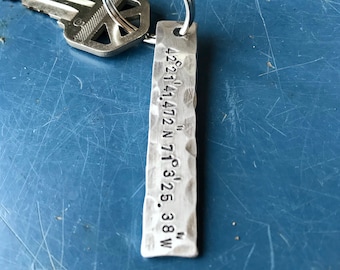 Gift for boyfriend, girlfriend, Latitude Longitude Keychain, where we met, GPS coordinates, metal, hand-stamped