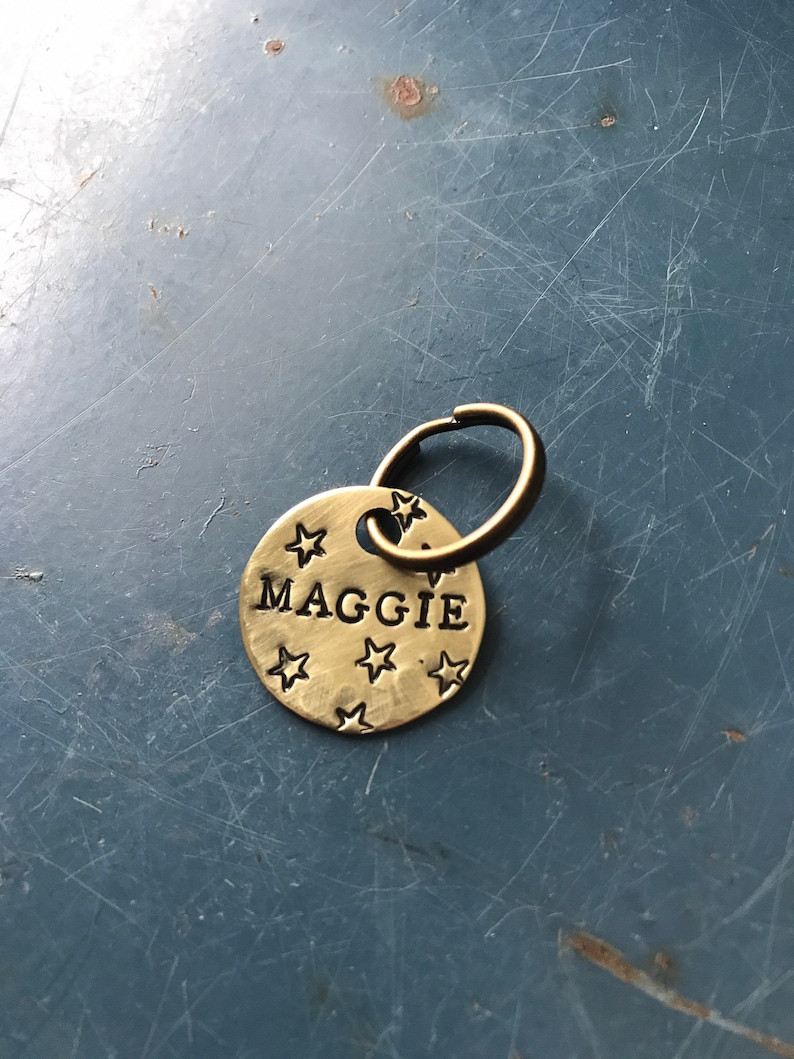 Custom Dog name tag, stars, Dog ID tags, phone number, pets, dogs, cats, gift for pet owner, brass or silver aluminum Bild 11