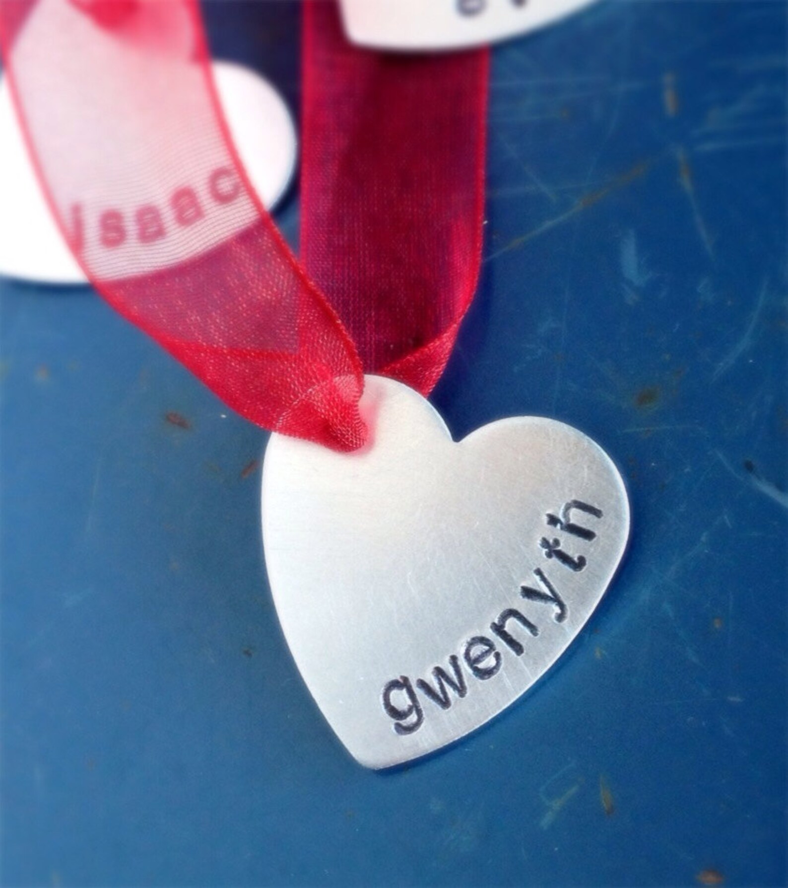 Heart Shaped Metal Tag With Hand stamped Name Name Tag Party Etsy
