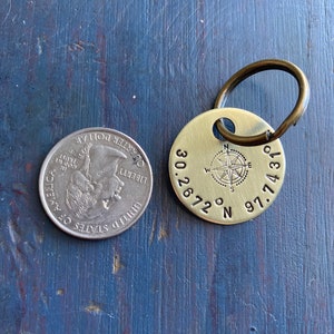 Coordinate keychain, GPS, Latitude, Longitude, Valentine's Day, graduation, Where it all began, Special Place, round brass image 3