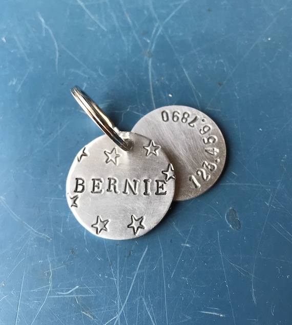 Custom Dog name tag, stars, Dog ID tags, phone number, pets, dogs, cats, gift for pet owner, brass or silver aluminum
