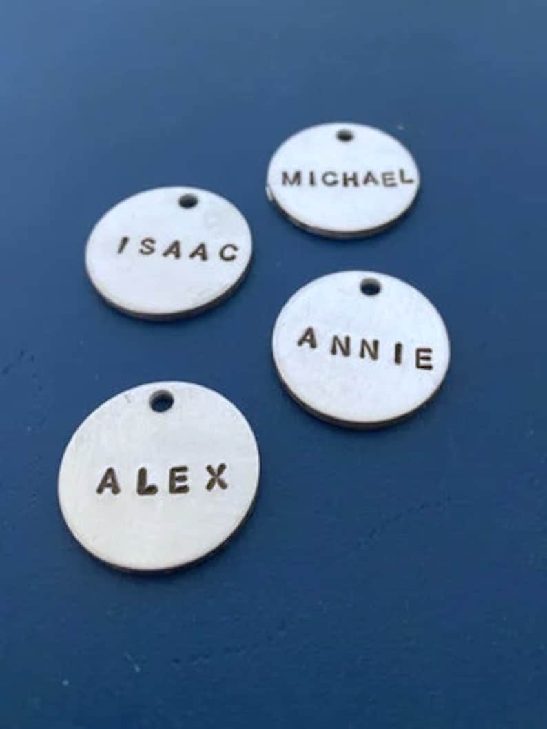 Custom word charms, 3/4 inch, word of the year, label your stuff, tags for your things, horse tack or pet supplies, kids, pets, silver Bild 1