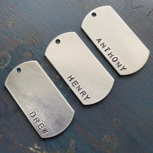 Dog tag, party favor, gift tag, hand stamped, custom name tag