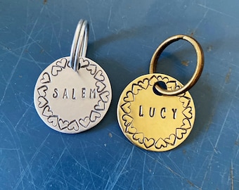 Hand Stamped Pet ID Tag, Hearts, Personalized Dog Tag