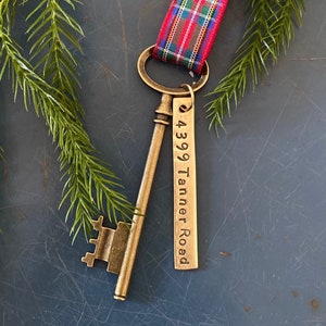 New Home Ornament, Housewarming gift, hostess gift, realtor, New House, Address Key, personalized, First Christmas, Key for Santa