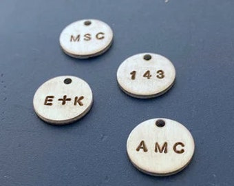Charm, tag, small silver, initials, letters, numbers