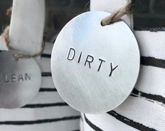 Dirty or Clean tags, Organize your laundry, Label your stuff, custom metal tags