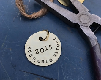 Address tag brass, key ornament, housewarming gift, charm, DIY, Christmas ornament