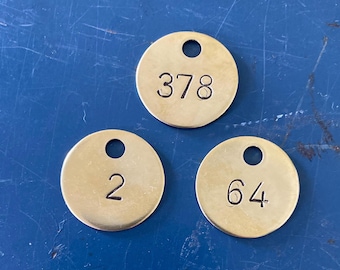 Number tags, Label your stuff,  metal number, custom numbers, your choice silver or brass