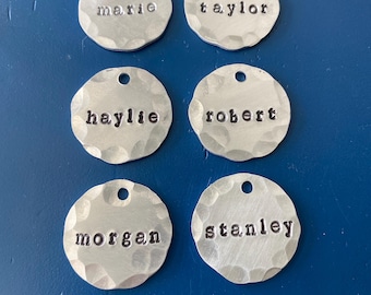 Hand Stamped Aluminum or Brass Name Tag, Vintage Style Wedding Favor, Pet Harness Tag