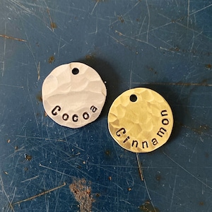 Name charm, Year, Metal Tags, Charms, Name tags, favors, party decor, personalized tag, hand-stamped name