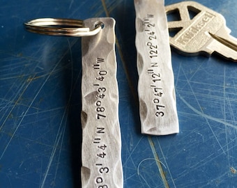 Coordinate, gps, custom keychain,  personalize,  Gift for him or her, longitude, anniversary, engagement, first kiss, where we met