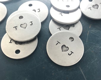 Initials, Wedding decor, Wedding favor, Invitation, Save the date, hand-stamped inital tag, charm