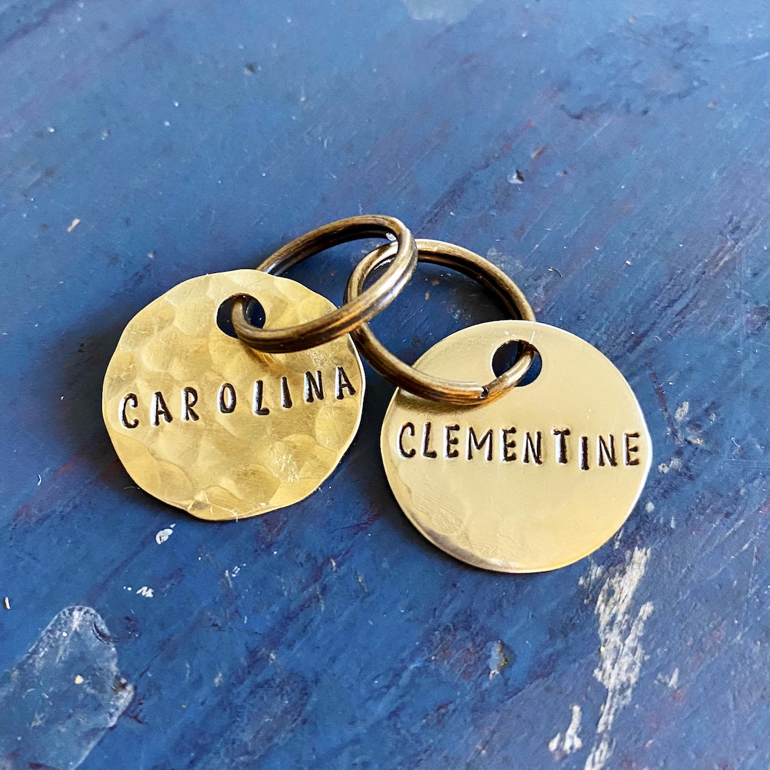Brass Dog Tag Custom Hand Stamped Dog Tag Pet ID Tags Custom Name and Phone Number Personalized Classy Etsy