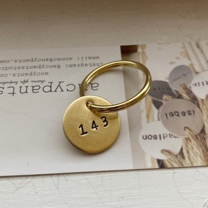 143 keychain, Anniversary gift, I love you, TINY key tag, for your lover, brass, hand stamped, Valentines Day