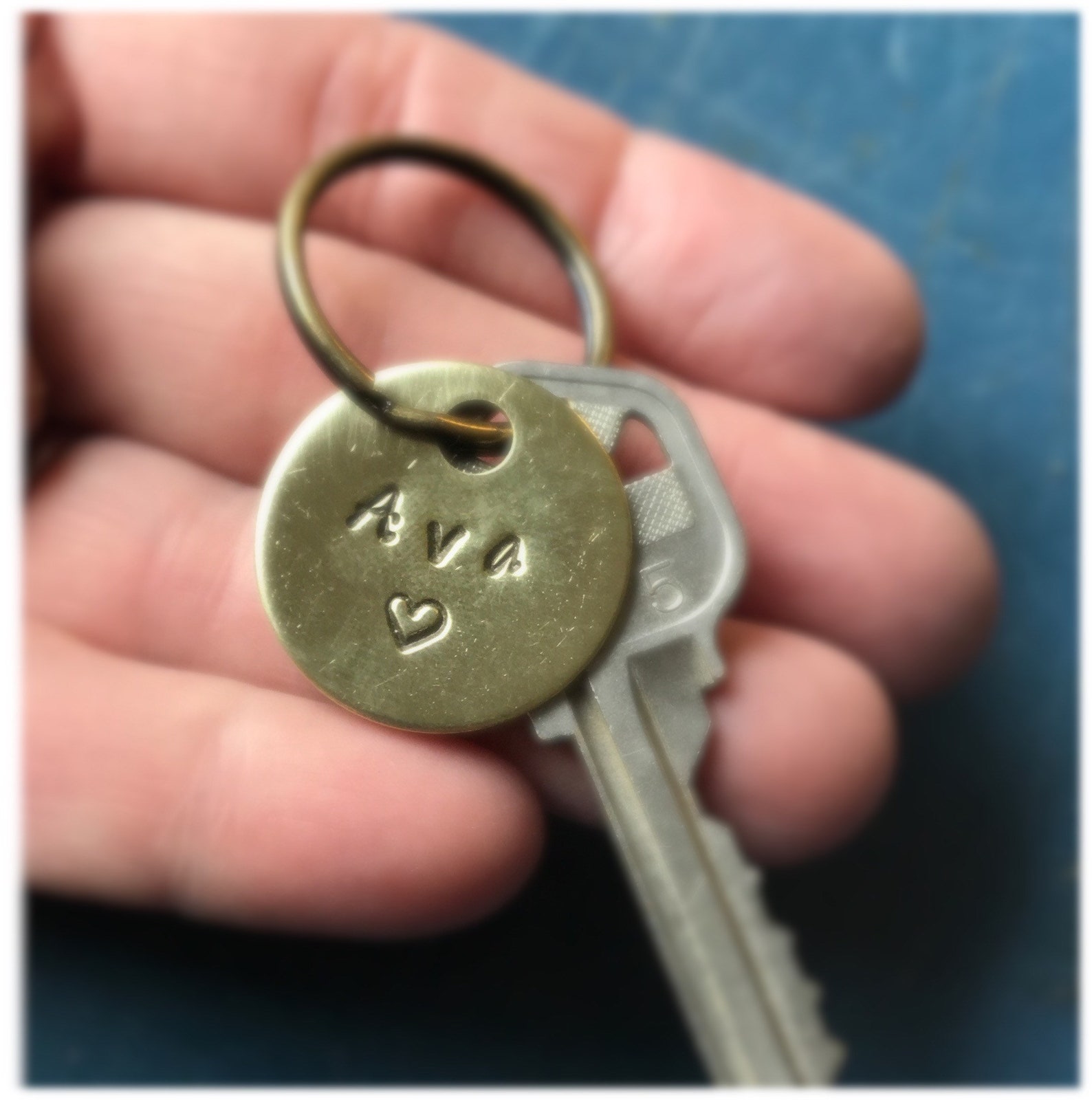 Custom Keychain Choose Your Text Hashtag Round Brass Etsy