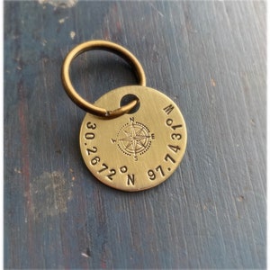 Coordinate keychain, GPS, Latitude, Longitude, Valentine's Day, graduation, Where it all began, Special Place, round brass image 6