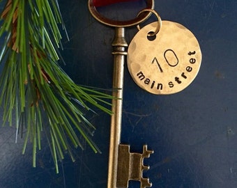 New home ornament, Address ornament, family ornament, Christmas, Key, housewarming, Christmas ornament, skeleton key