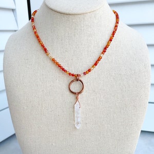 Orange Agate and Quartz Necklace