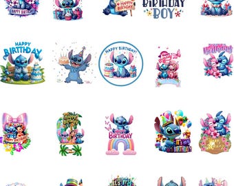 Stitch Birthday PNG Clipart Bundle, Party Designs (Digital Download)