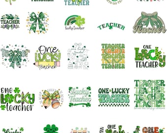 Lucky Teacher St Patrick's Day PNG Bundle, Shamrock Designs (Digital Download)