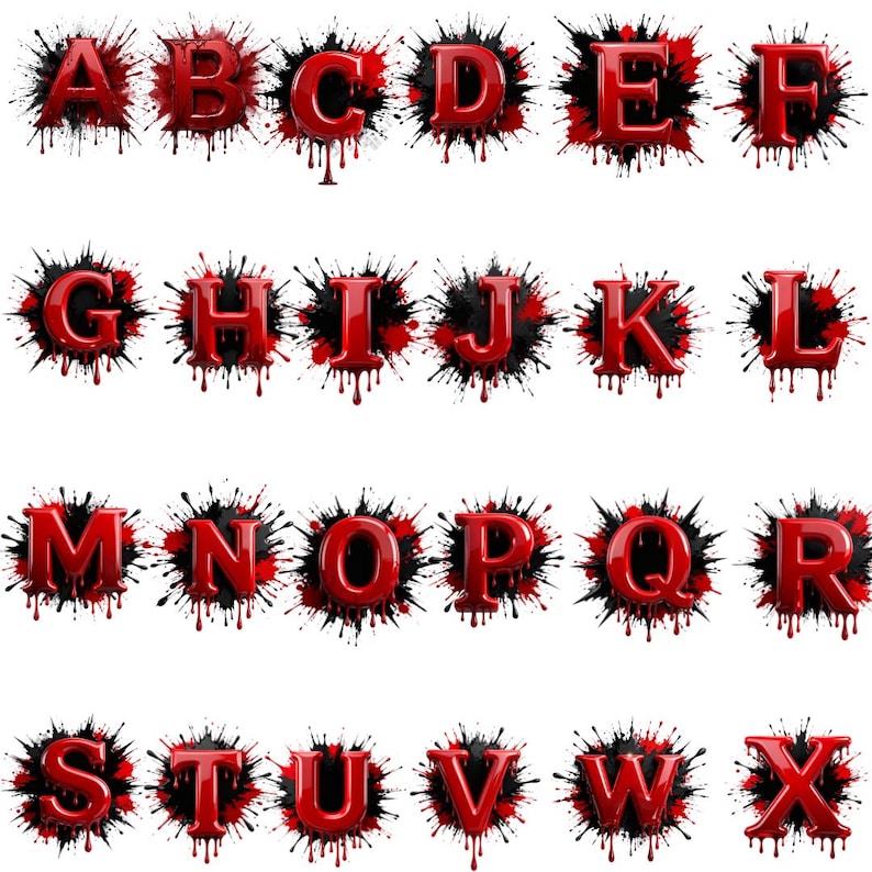 Horror Blood Drip Alphabet PNG Bundle A–Z | 3D Red Grunge Letters ...