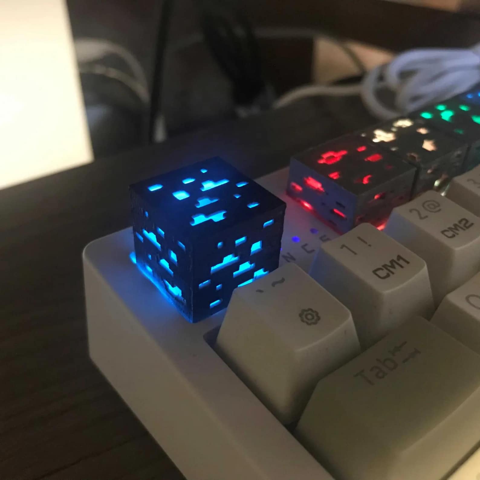 Glowing Ore Block Artisan Keycaps • Pixel Style Accent Keys for Mechanical Keyboards