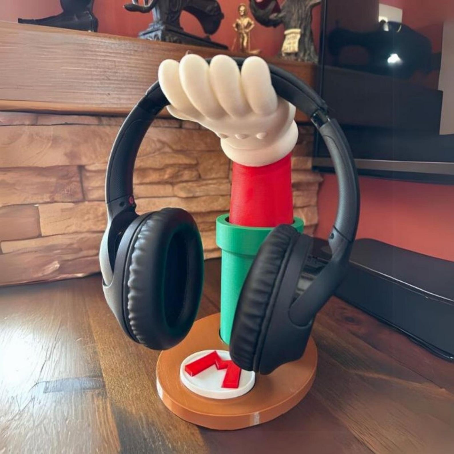 Soporte para auriculares de plataforma retro Hero / Soporte para auriculares de escritorio para juegos / Decoración colorida para exhibiciones