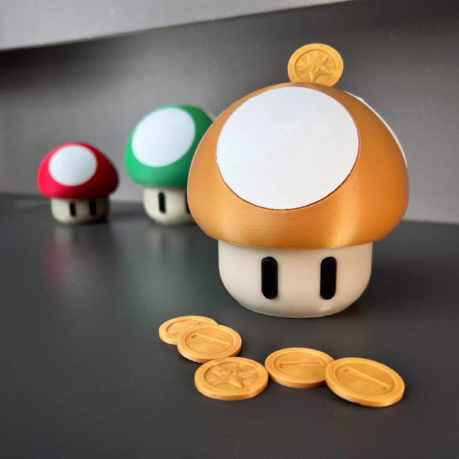 Retro Mushroom Coin Bank • Game-Inspired Savings Jar • Desk Display Money Holder • Gamer Gift Decor