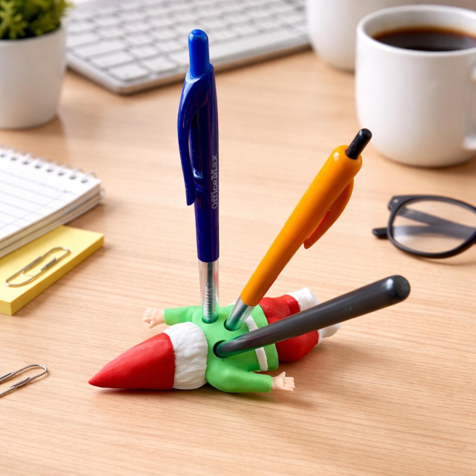 porte-stylo nain d'humour noir | Organiseur de bureau amusant avec un motif de nain poignardé pour le bureau et la décoration intérieure