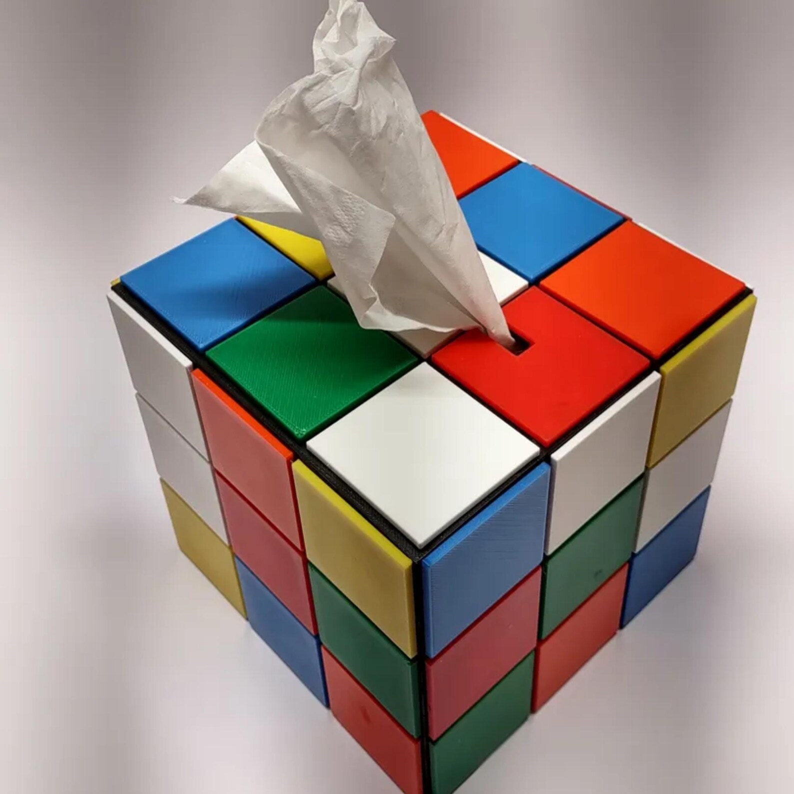 Colour Block Puzzle Tissue Box Cover | Retro Cube Style Decor | Fun Desk, Office & Living Room Accessory