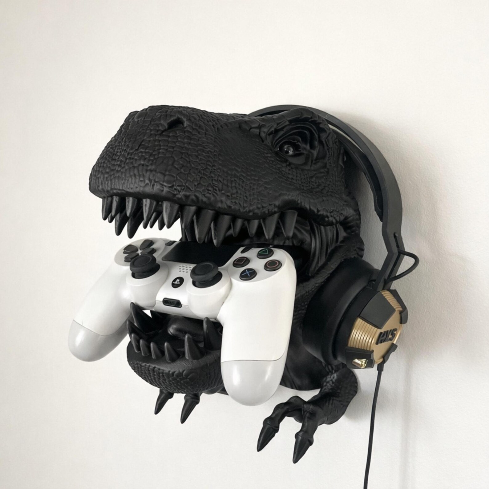 T-Rex Wall Mounted Headphone & Controller Holder | Dinosaur Gaming Display Stand