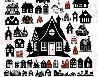 Fichiers de maisons de village d'hiver SVG, luminaires de Noël (téléchargement numérique)