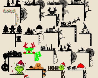 Bundle SVG Noël pour le coin de la porte, fichiers découpés au laser pour les fêtes