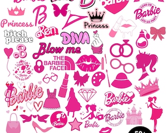 Paquete de imágenes prediseñadas de la muñeca Barbie rosa: Gráficos retro femeninos (svg, png, eps, dxf, jpg)